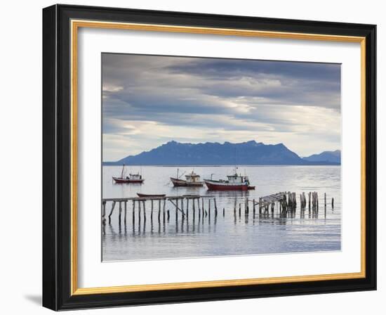 Chile, Magallanes Region, Puerto Natales, Fishing Boats, Seno Ultima Esperanza Bay-Walter Bibikow-Framed Photographic Print