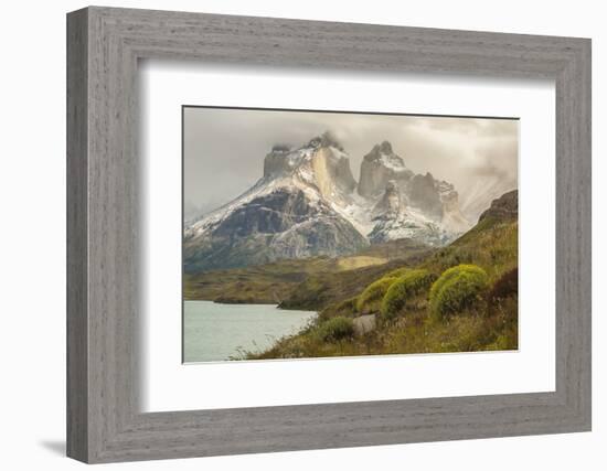 Chile, Patagonia. Lake Pehoe and The Horns mountains.-Jaynes Gallery-Framed Photographic Print