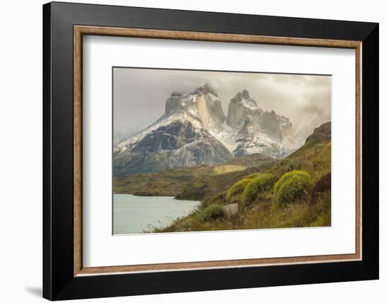 Chile, Patagonia. Lake Pehoe and The Horns mountains.-Jaynes Gallery-Framed Photographic Print