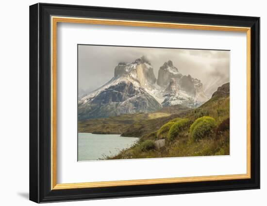 Chile, Patagonia. Lake Pehoe and The Horns mountains.-Jaynes Gallery-Framed Photographic Print