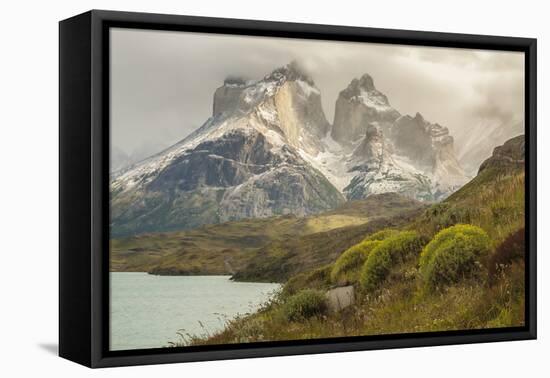 Chile, Patagonia. Lake Pehoe and The Horns mountains.-Jaynes Gallery-Framed Premier Image Canvas