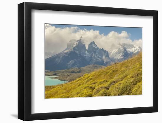 Chile, Patagonia. Lake Pehoe and The Horns mountains.-Jaynes Gallery-Framed Photographic Print