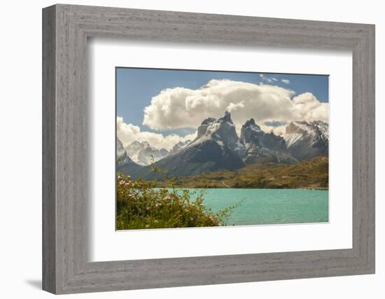 Chile, Patagonia. Lake Pehoe and The Horns mountains.-Jaynes Gallery-Framed Photographic Print