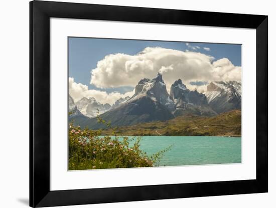 Chile, Patagonia. Lake Pehoe and The Horns mountains.-Jaynes Gallery-Framed Premium Photographic Print