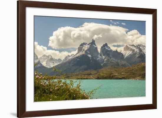 Chile, Patagonia. Lake Pehoe and The Horns mountains.-Jaynes Gallery-Framed Premium Photographic Print
