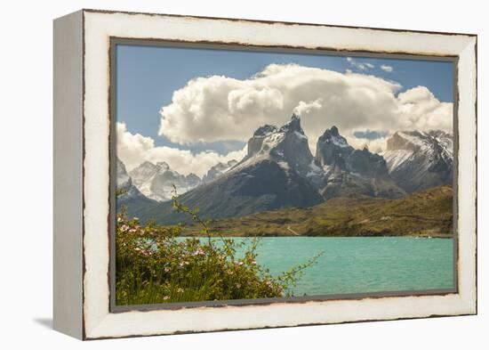 Chile, Patagonia. Lake Pehoe and The Horns mountains.-Jaynes Gallery-Framed Premier Image Canvas