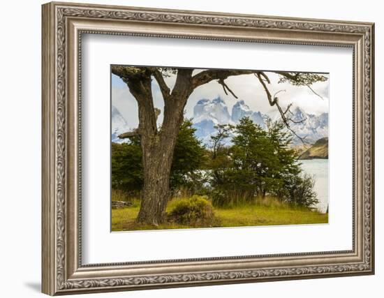 Chile, Patagonia. Lake Pehoe and The Horns mountains.-Jaynes Gallery-Framed Photographic Print