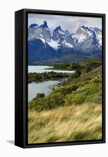 Chile, Patagonia Torres del Paine National Park with Grasses-John Ford-Framed Premier Image Canvas