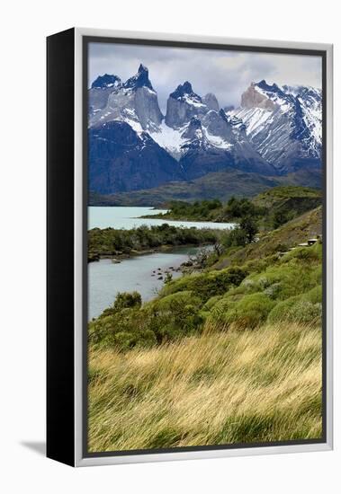 Chile, Patagonia Torres del Paine National Park with Grasses-John Ford-Framed Premier Image Canvas