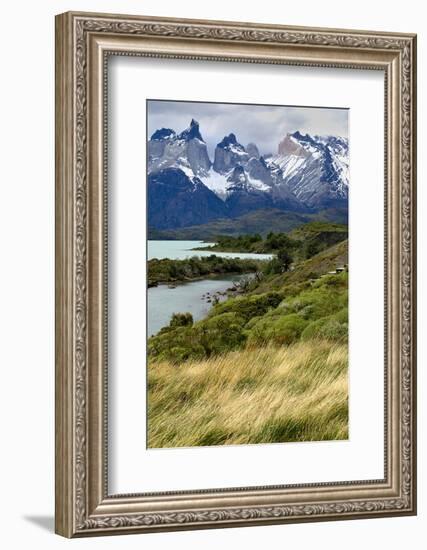 Chile, Patagonia Torres del Paine National Park with Grasses-John Ford-Framed Photographic Print
