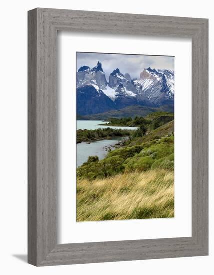 Chile, Patagonia Torres del Paine National Park with Grasses-John Ford-Framed Photographic Print