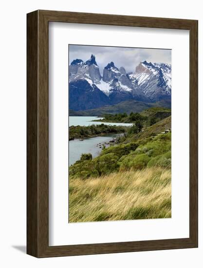 Chile, Patagonia Torres del Paine National Park with Grasses-John Ford-Framed Photographic Print