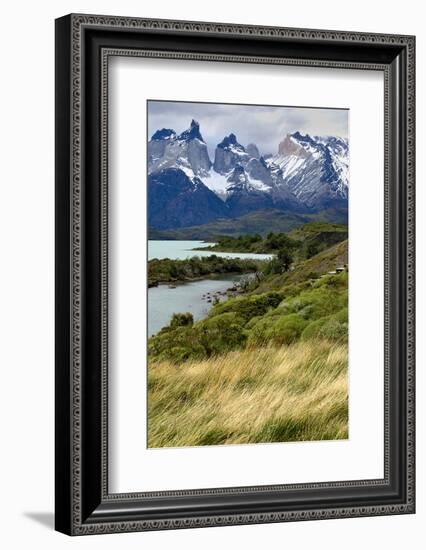 Chile, Patagonia Torres del Paine National Park with Grasses-John Ford-Framed Photographic Print