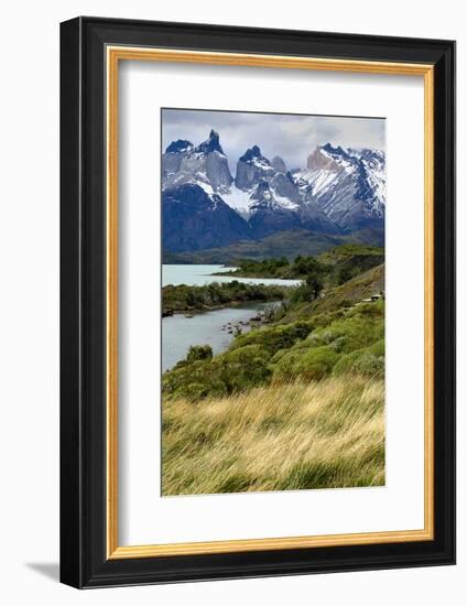 Chile, Patagonia Torres del Paine National Park with Grasses-John Ford-Framed Photographic Print