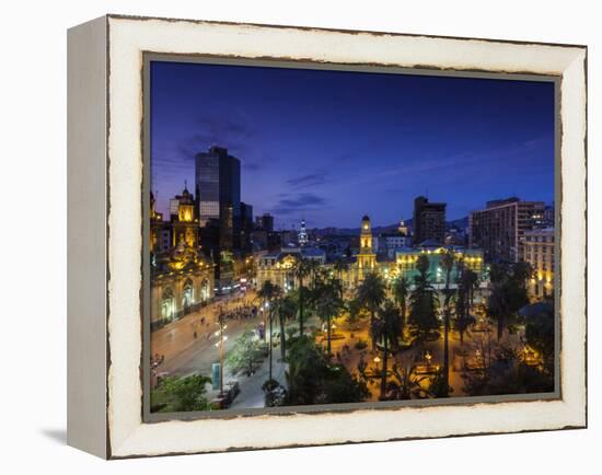 Chile, Santiago, Plaza De Armas and Metropolitan Cathedral, Elevated View, Dusk-Walter Bibikow-Framed Premier Image Canvas