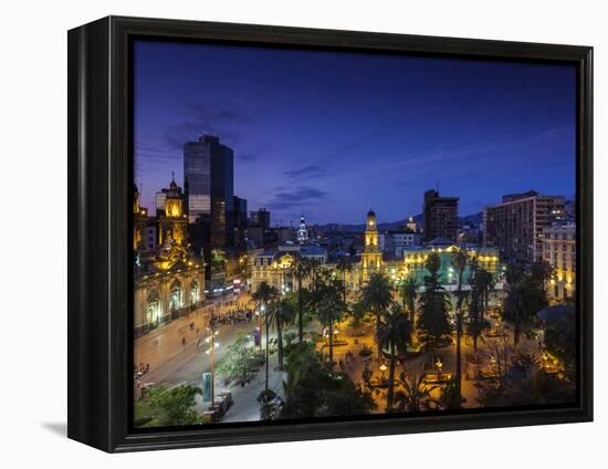 Chile, Santiago, Plaza De Armas and Metropolitan Cathedral, Elevated View, Dusk-Walter Bibikow-Framed Premier Image Canvas