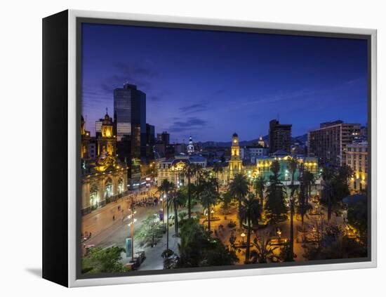 Chile, Santiago, Plaza De Armas and Metropolitan Cathedral, Elevated View, Dusk-Walter Bibikow-Framed Premier Image Canvas