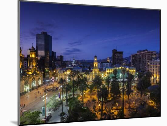 Chile, Santiago, Plaza De Armas and Metropolitan Cathedral, Elevated View, Dusk-Walter Bibikow-Mounted Photographic Print