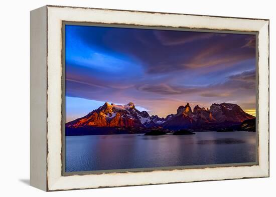 Chile, Torres de Paine, lenticular clouds-George Theodore-Framed Premier Image Canvas