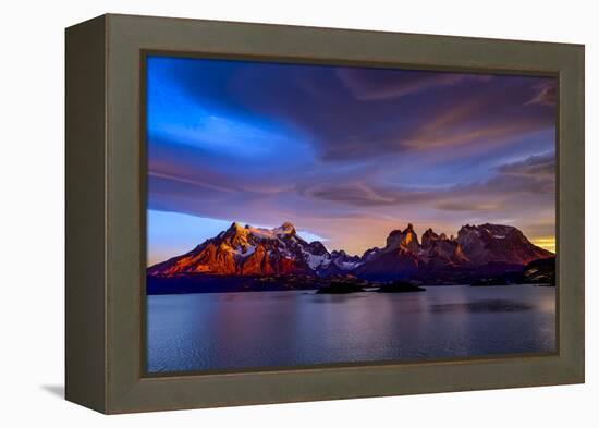 Chile, Torres de Paine, lenticular clouds-George Theodore-Framed Premier Image Canvas