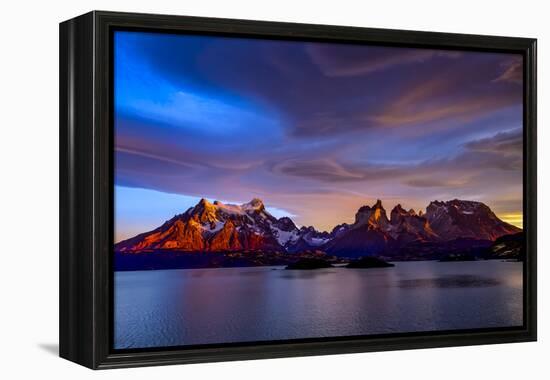 Chile, Torres de Paine, lenticular clouds-George Theodore-Framed Premier Image Canvas