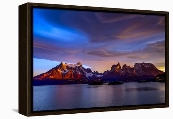 Chile, Torres de Paine, lenticular clouds-George Theodore-Framed Premier Image Canvas