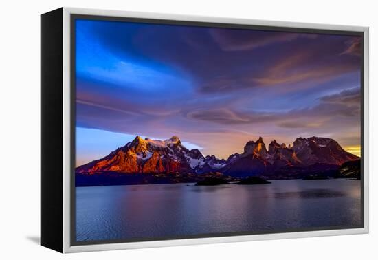 Chile, Torres de Paine, lenticular clouds-George Theodore-Framed Premier Image Canvas