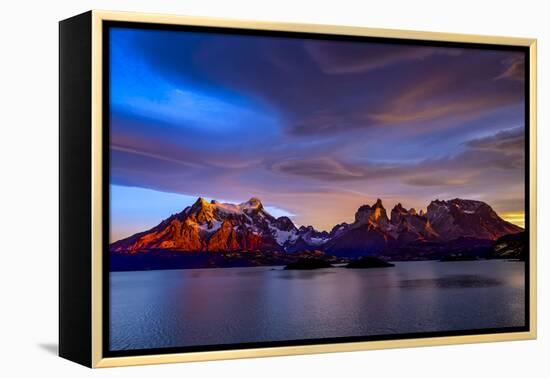 Chile, Torres de Paine, lenticular clouds-George Theodore-Framed Premier Image Canvas