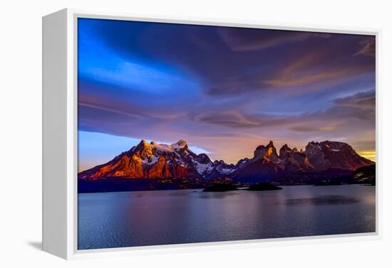Chile, Torres de Paine, lenticular clouds-George Theodore-Framed Premier Image Canvas