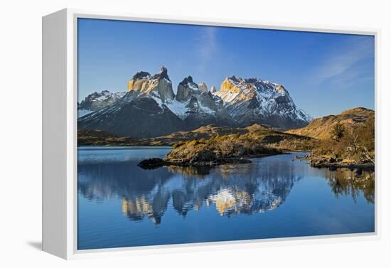 Chile, Torres Del Paine, Magallanes Province, Torres Del Paine National Park and Paine Massif-Nigel Pavitt-Framed Premier Image Canvas