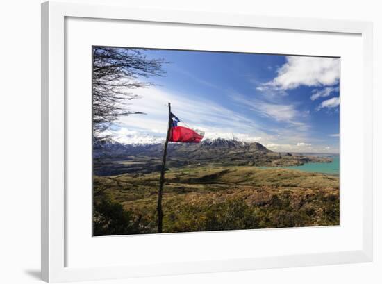 Chilean Flag on a Overlook, Puerto Ibanez, Aysen, Chile-Fredrik Norrsell-Framed Photographic Print