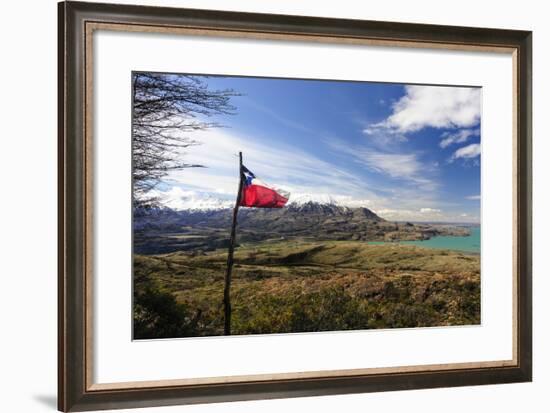Chilean Flag on a Overlook, Puerto Ibanez, Aysen, Chile-Fredrik Norrsell-Framed Photographic Print