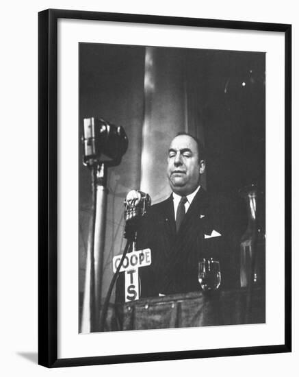Chilean Poet Pablo Neruda Speaking at the Communist-Inspired Paris Peace Congress-null-Framed Premium Photographic Print