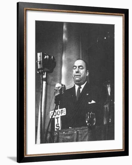 Chilean Poet Pablo Neruda Speaking at the Communist-Inspired Paris Peace Congress-null-Framed Premium Photographic Print