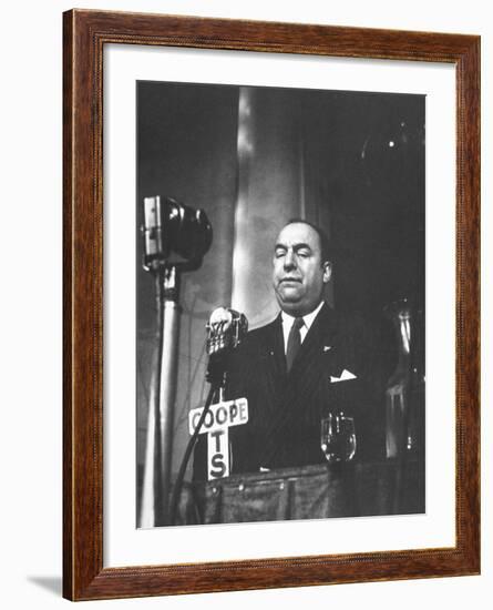 Chilean Poet Pablo Neruda Speaking at the Communist-Inspired Paris Peace Congress-null-Framed Premium Photographic Print