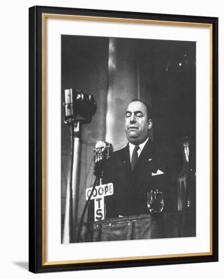 Chilean Poet Pablo Neruda Speaking at the Communist-Inspired Paris Peace Congress-null-Framed Premium Photographic Print