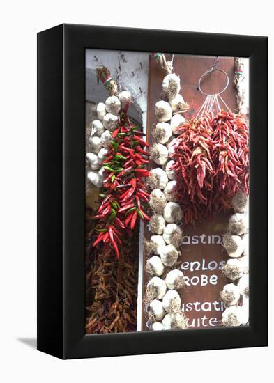 Chili Peppers and Garlic for Sale Outside of a Shop, Amalfi, Amalfi Coast, Campania, Italy-Natalie Tepper-Framed Stretched Canvas