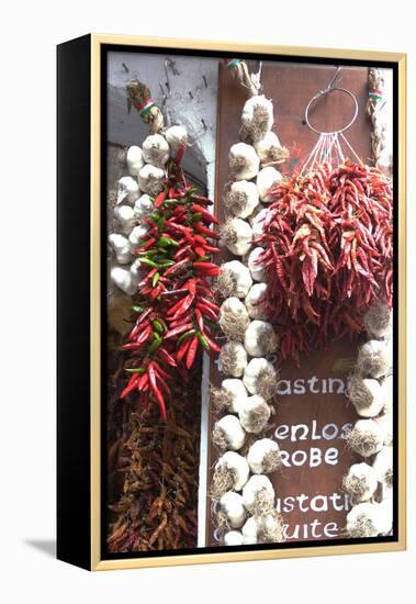 Chili Peppers and Garlic for Sale Outside of a Shop, Amalfi, Amalfi Coast, Campania, Italy-Natalie Tepper-Framed Stretched Canvas