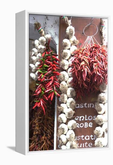 Chili Peppers and Garlic for Sale Outside of a Shop, Amalfi, Amalfi Coast, Campania, Italy-Natalie Tepper-Framed Stretched Canvas