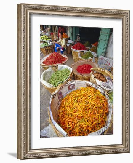 Chilies and Other Vegetables, Chinatown Market, Bangkok, Thailand, Asia-Robert Francis-Framed Photographic Print