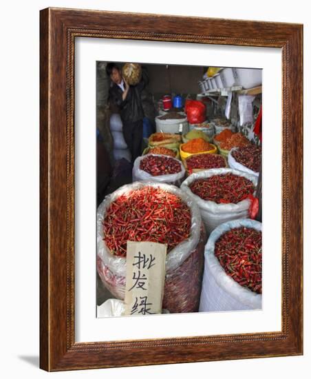 Chilli Peppers and Spices on Sale in Wuhan, Hubei Province, China-Andrew Mcconnell-Framed Photographic Print