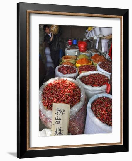 Chilli Peppers and Spices on Sale in Wuhan, Hubei Province, China-Andrew Mcconnell-Framed Photographic Print