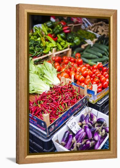 Chillies and Tomatoes for Sale at Capo Market-Matthew Williams-Ellis-Framed Premier Image Canvas