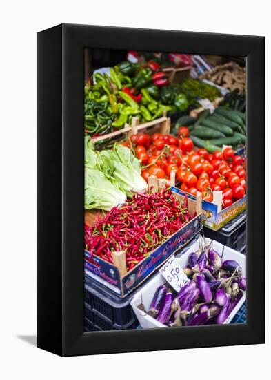 Chillies and Tomatoes for Sale at Capo Market-Matthew Williams-Ellis-Framed Premier Image Canvas