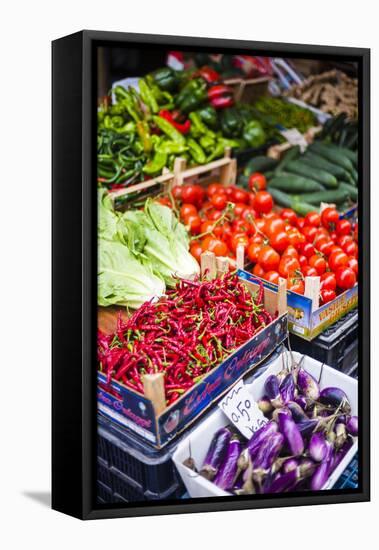 Chillies and Tomatoes for Sale at Capo Market-Matthew Williams-Ellis-Framed Premier Image Canvas