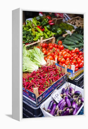 Chillies and Tomatoes for Sale at Capo Market-Matthew Williams-Ellis-Framed Premier Image Canvas