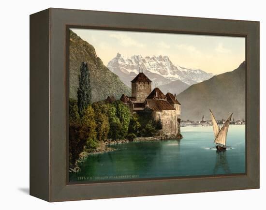 Chillon Castle, and Dent Du Midi, Geneva Lake, Switzerland, C.1890-C.1900-null-Framed Premier Image Canvas