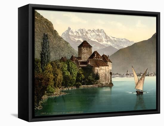 Chillon Castle, and Dent Du Midi, Geneva Lake, Switzerland, C.1890-C.1900-null-Framed Premier Image Canvas
