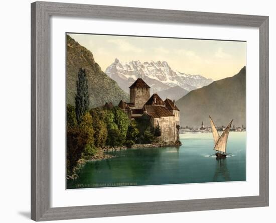 Chillon Castle, and Dent Du Midi, Geneva Lake, Switzerland, C.1890-C.1900-null-Framed Giclee Print