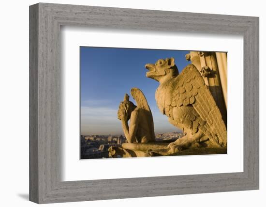 Chimera on facade of Notre Dame Cathedral, Paris, France-David Barnes-Framed Photographic Print